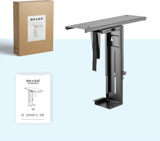 BRASQ Universal CPU Holder Black - Support CPU réglable - Gestion des câbles - Rotation à 360 degrés - Capacité 10 KG