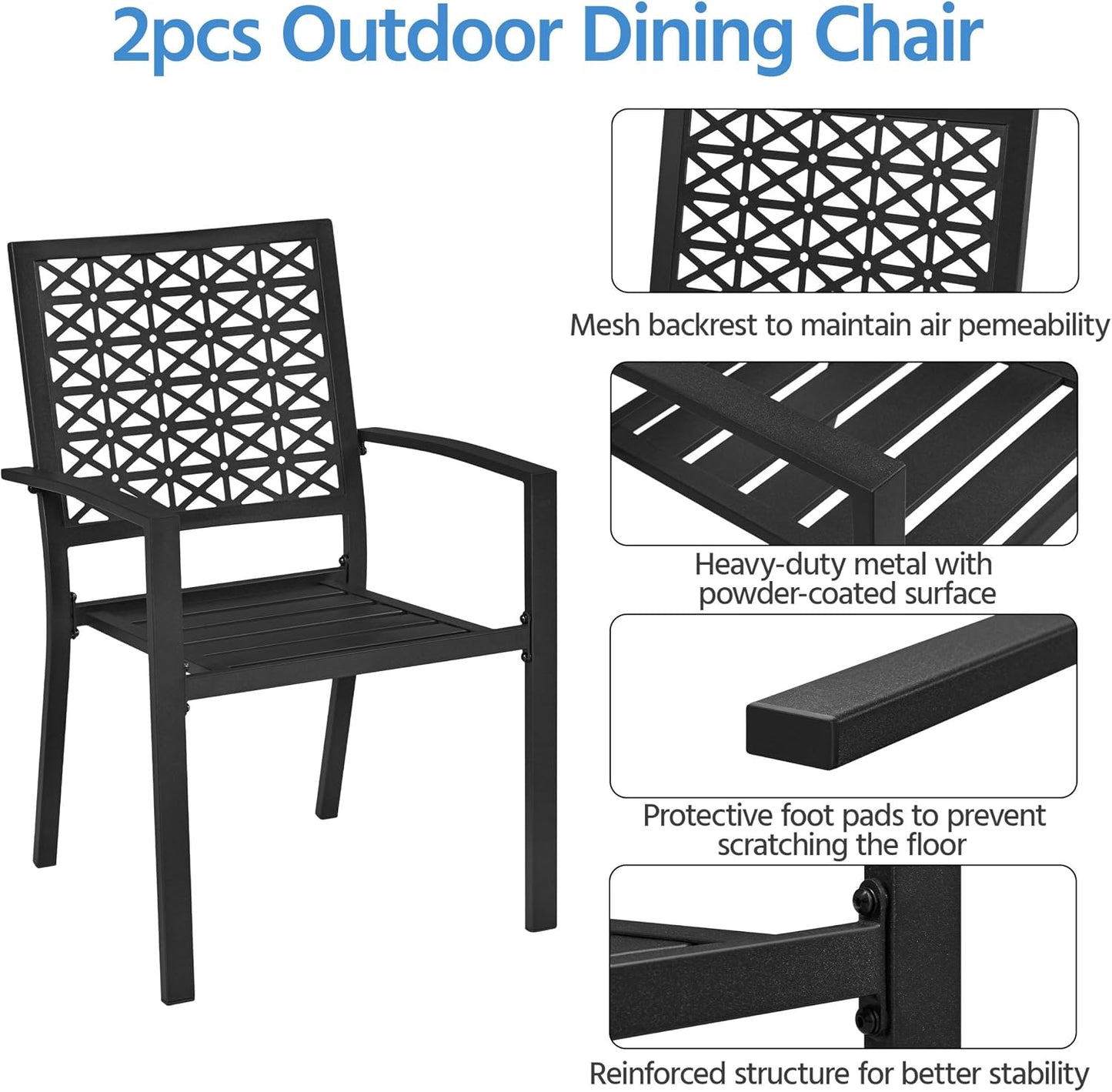 Chaises de jardin Yaheetech - Lot de 2 - Empilables - Acier - Noir