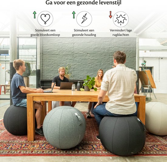 Backerz® Zitbal Kantoor en Thuis 65 CM - Luxe Yoga Bal - Zitballen met Hoes - Ergonomische Bureaustoel Bal - Linnen Zandgrijs