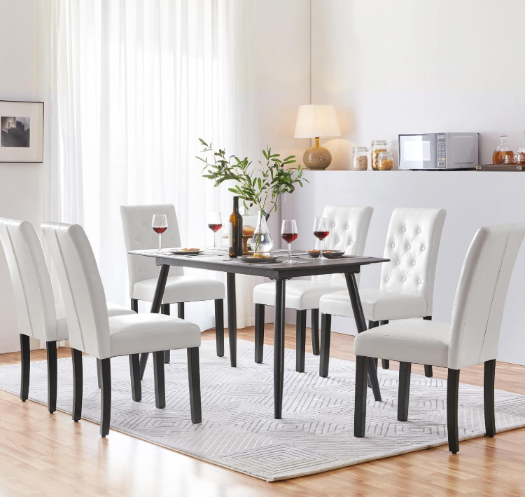 Yaheetech Lot de 2 chaises de salle à manger - Blanc - 45,5 x 60,5 x 98 cm - Dossier haut, simili cuir