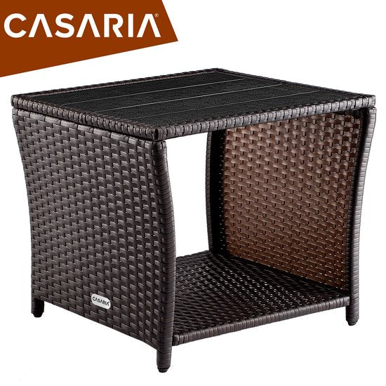 Table d'appoint Casaria Polyrattan - Plateau en WPC 45x45x40cm - Marron