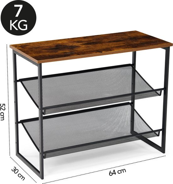 Brixy Shoe Rack - Industriel - Bois - Métal - 64x30x52cm - Vintage - Meuble à chaussures - Marron/Noir