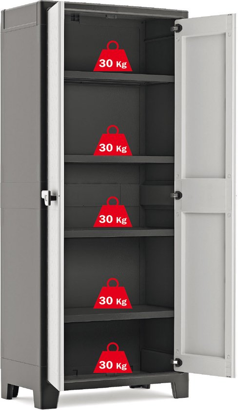 Keter Titan Armoire haute - 4 étagères - 80x44x182cm - Noir/Gris