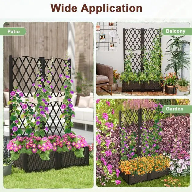 Jardinière Coast avec treillis d'escalade et parterre surélevé – Dotée d'un système d'arrosage automatique pratique, d'une grande jardinière et d'un aspect rotin – Pour jardins et balcons – Plastique PP marron – 80 de long, 40 de large et 122 de haut (cm)