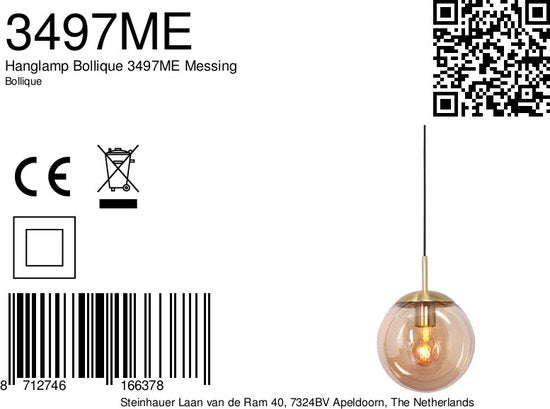 Steinhauer - lampe suspendue - Bollique LED - ambre - verre métal - Ø 25cm - E27 - 3497ME
