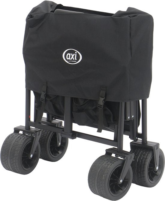 Chariot pliable AXI SB221 avec toit – Noir – Avec barre de traction, freins et housse – Capacité de charge de 100 kg – Facile à transporter – Métal