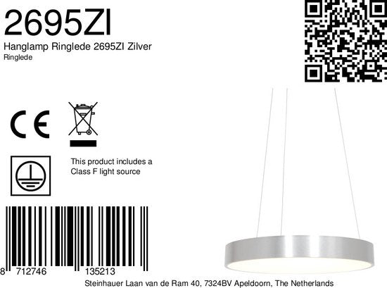 Suspension Ringlede 2695ZI argentée, ronde, 48 cm, hauteur réglable, en plastique et acier, design moderne Steinhauer pour usage intérieur