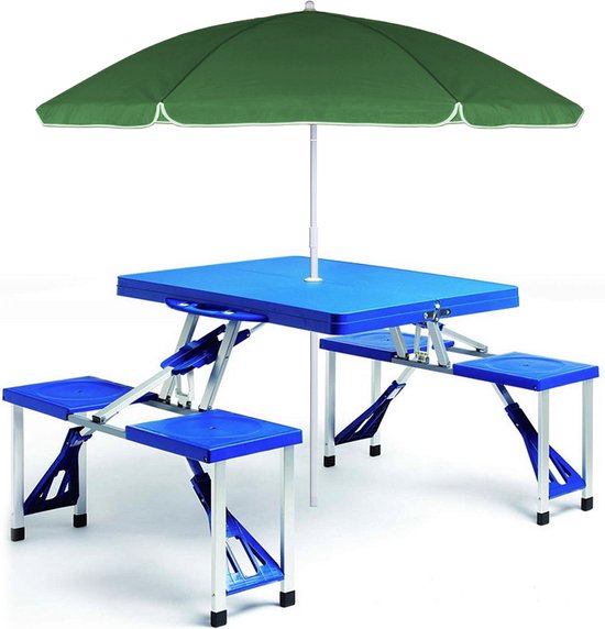 Table de camping Deuba - Aluminium avec 4 sièges - Pliable Bleu