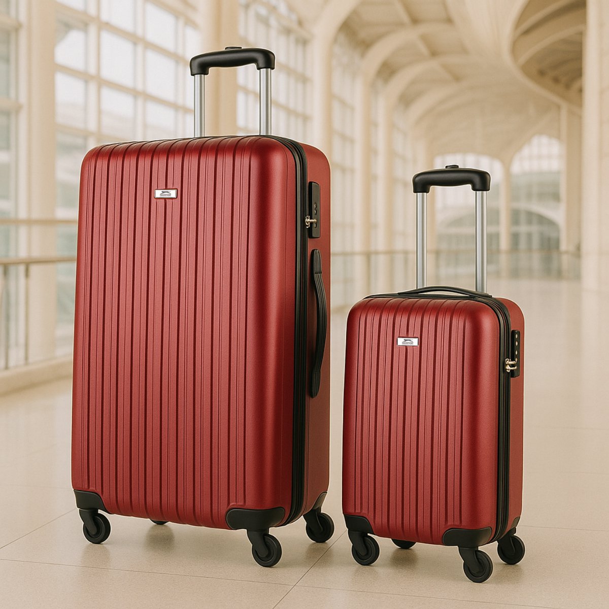 Ensemble de valises Slazenger 2 pièces - Trolley cabine et valise de soute - S + M/L - Coque rigide en ABS - Roulettes à 360° - Serrure à combinaison - Rouge
