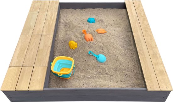Bac à sable AXI Evy avec bacs à eau et espace de rangement Gris/marron - Kit d'accessoires inclus