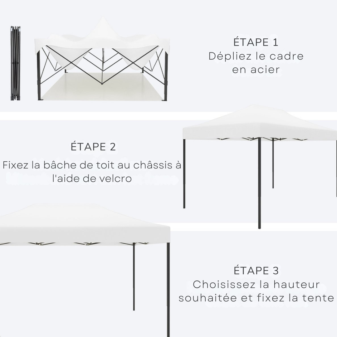 Tentes de fête - Pavillon - LifeGoods - 3x4.5 m - Facile à monter - Pliable - Imperméable - Sac de transport à roulettes - Blanc