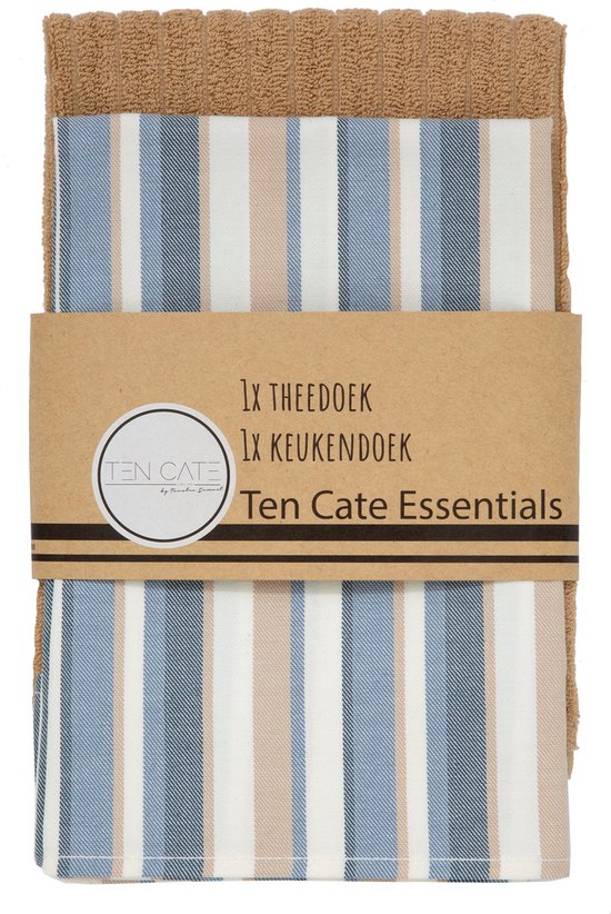 Ten Cate - Set de torchons et serviettes de cuisine - Set de cuisine - Torchons et serviettes de cuisine - Serviettes de cuisine - 1x torchon 50x50 cm - 1x torchon 60x65 cm - Coton - Bleu et sable
