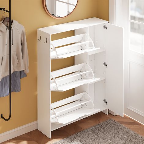 Armoire à chaussures SoBuy 84 x 24 x 121 cm - Blanche - 3 portes battantes - 3 tiroirs - Capacité : 12 paires de chaussures