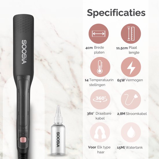 Soosia SteamStyler - Fer à lisser et à friser à vapeur - Technologie vapeur - Réglable de 100°C à 230°C
