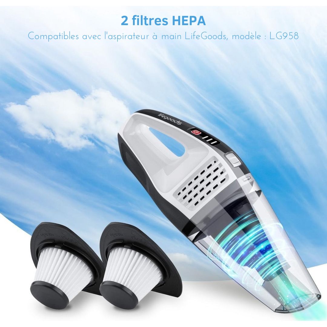 Filtres LifeGoods Portable HEPA - 2 pièces - Pour l'aspirateur à main LG958 - blanc