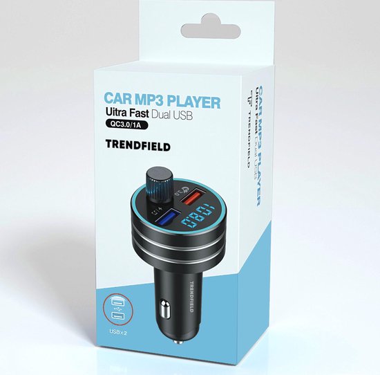 Trendfield Transmetteur FM Bluetooth 5.0 - Carkit USB 3.0 Chargement rapide - Accessoires voiture - Ecoutez de la musique sans fil via Spotify ou Youtube
