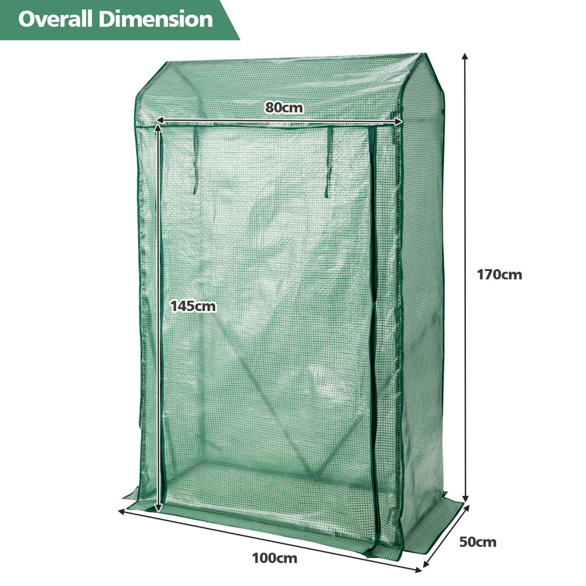 Serre Coast Walk-in Garden - Porte à fermeture éclair pratique - 100 x 50 x 170 cm - Vert