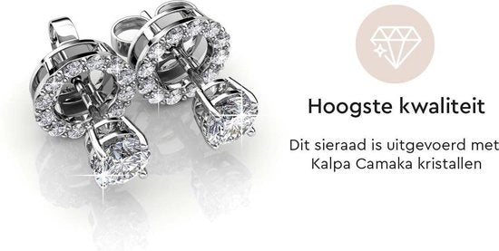 Yolora Boucles d'oreilles pour dames avec cristaux ronds Kalpa Camaka - couleur argent - plaqué or blanc 18K - Clous d'oreilles - Cadeau de fête des mères