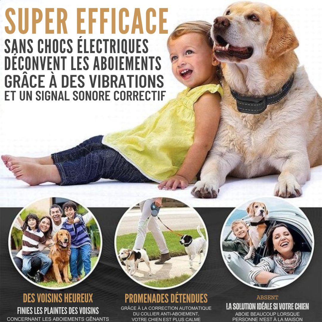 Bande anti aboiement Strex pour chiens - 3-60KG - Sans choc - Vibration et audio - Bande anti aboiement