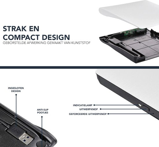 Achaté Externe CD/DVD Speler en Brander - USB 3.0 of USB C - Incl. Hoes + Kabel