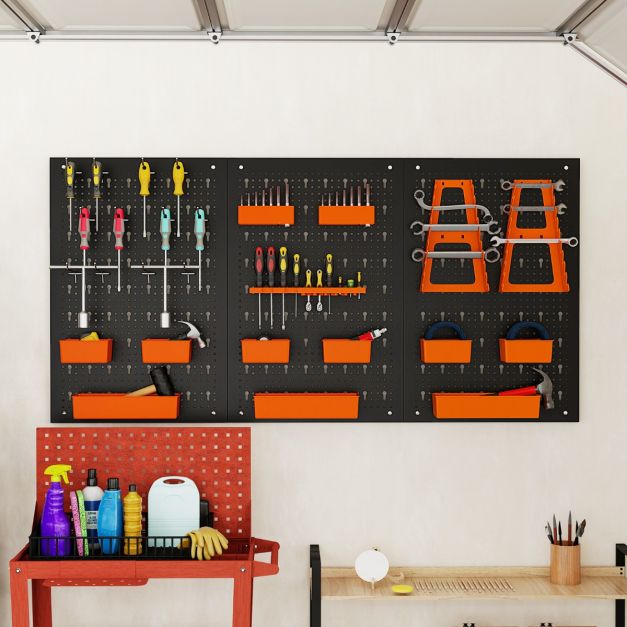 Coast Tool Wall Pegboard 120x60 cm Black/Orange - 9 boîtes de rangement, crochets et accessoires