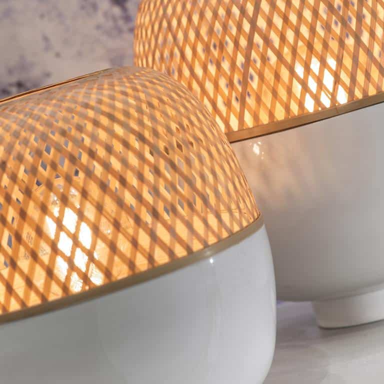 GOOD&MOJO Lampe à poser Mekong - Bambou/Blanc - Ø30cm - Scandinave, Bohème