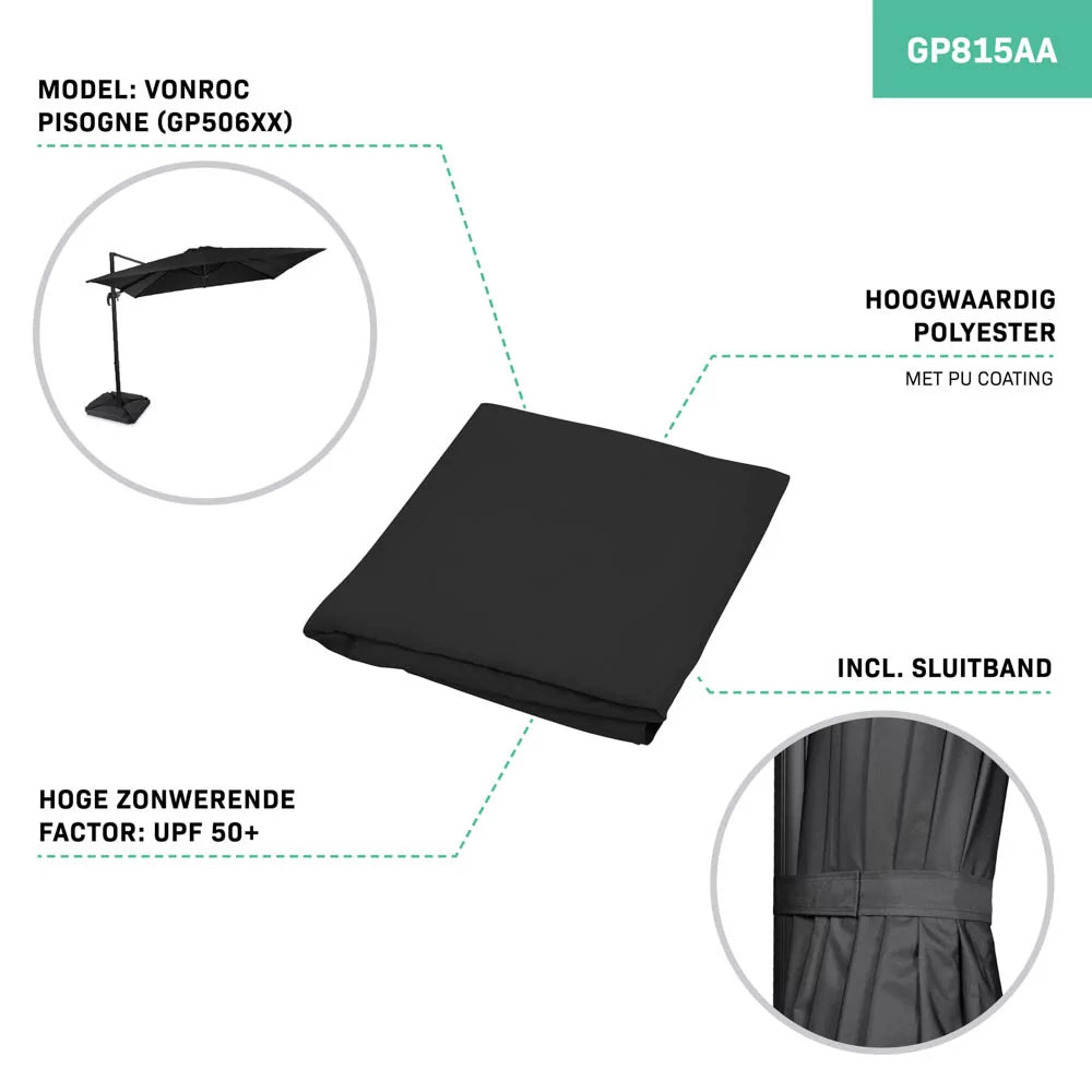 VONROC Toile de parasol - 300x300cm - Pour parasol flottant Pisogne GP506XX - Noir