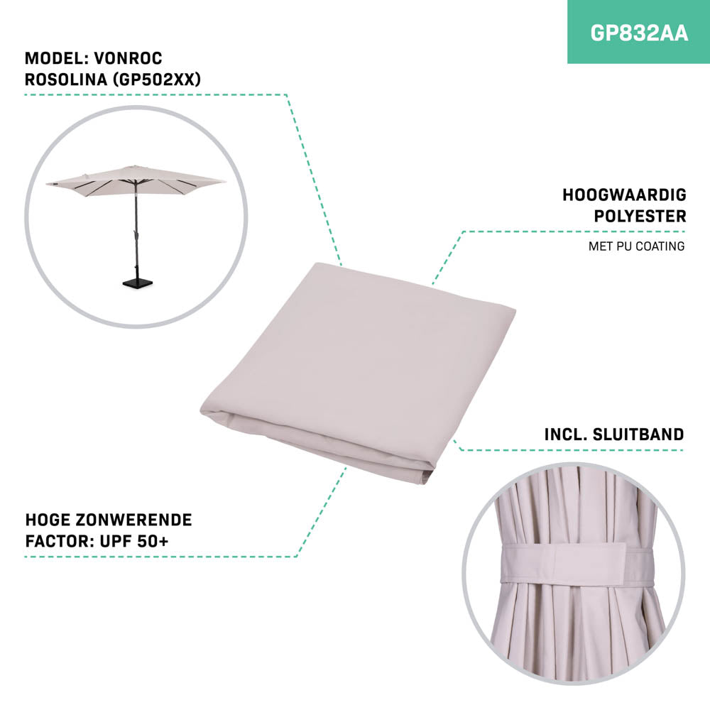 VONROC Toile de parasol 280x280cm Beige - Toile de remplacement pour parasol à manche Rosolina GP502XX