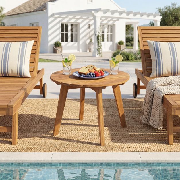 Coast Side Table Natural - Table de jardin ronde en bois d'acacia - 43 x 43 x 35 cm
