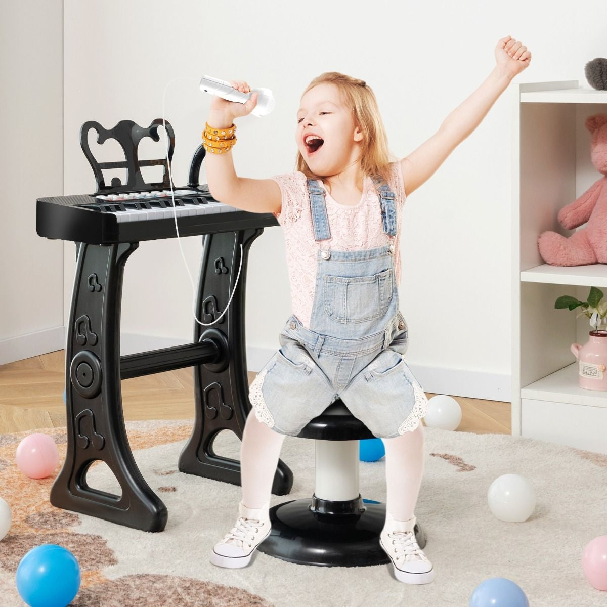 Coast Children's Piano - 37 touches - avec tabouret réglable et microphone - support amovible - noir