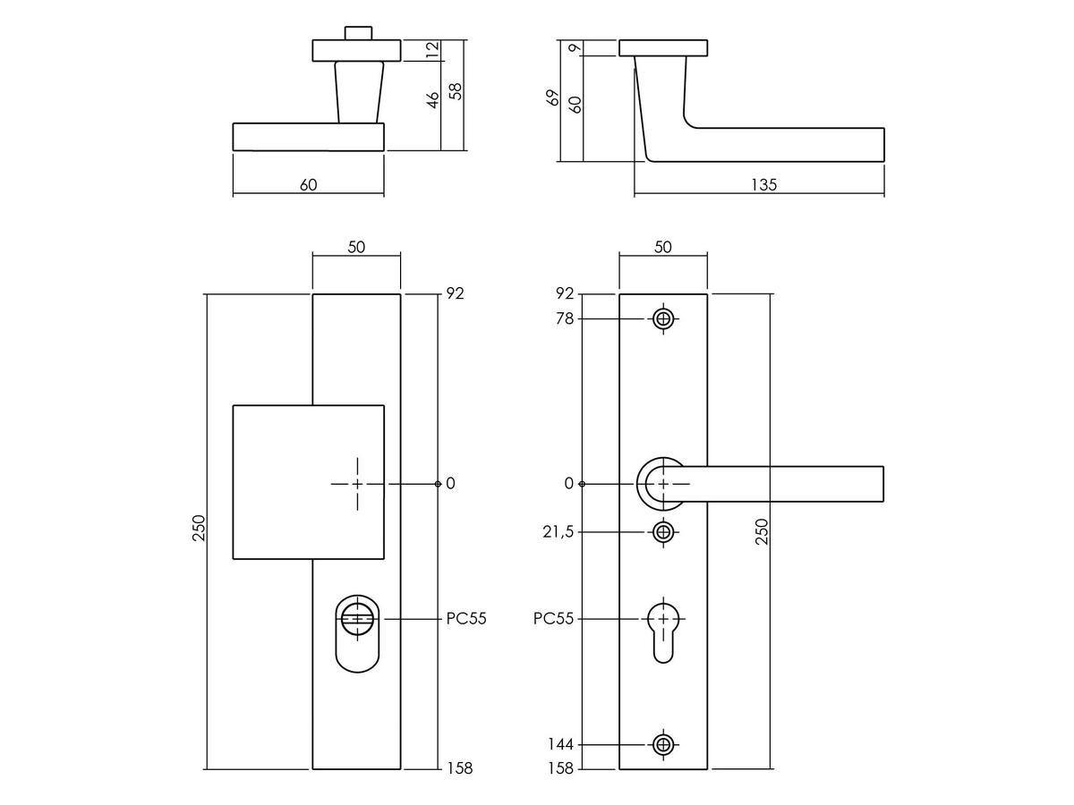 Intersteel Security hardware Jura Handle/Kruk met Veerconstructie en Kerntrekbeveiliging - SKG3 Rectangulaire 250x50mm Profil trou de cylindre 5 - Anthracite