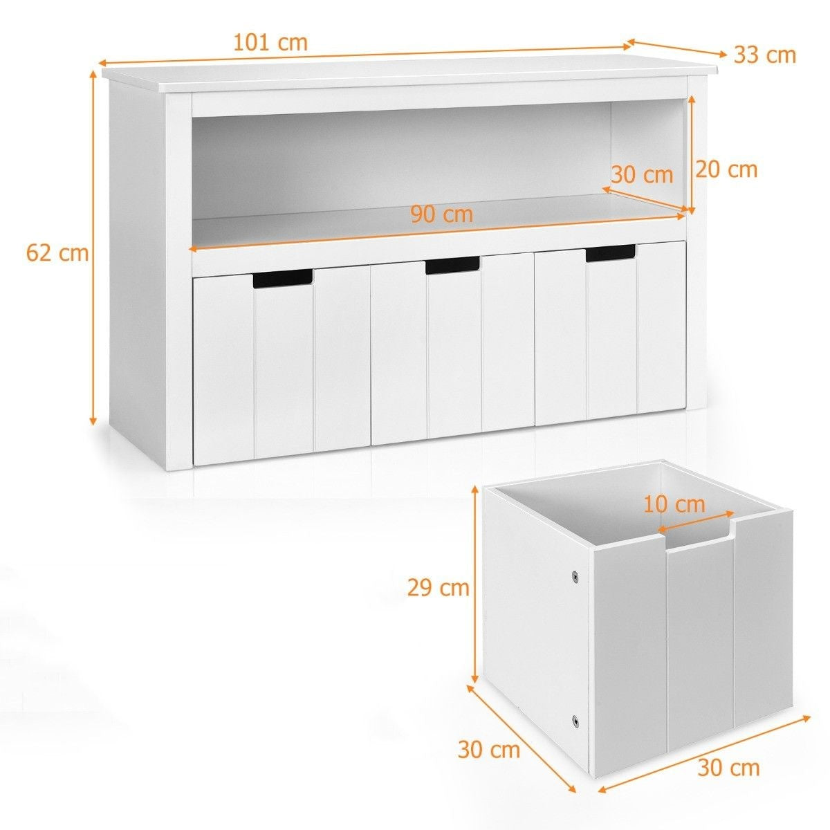 Meuble de rangement Coast avec 3 tiroirs - 101 x 33 x 62 cm - Blanc