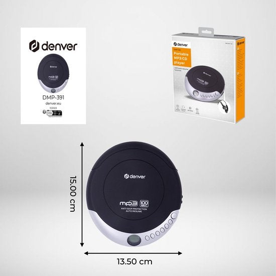 Denver Discman - Lecteur CD et MP3 portable - Antichoc - Ecouteurs inclus - DMP391