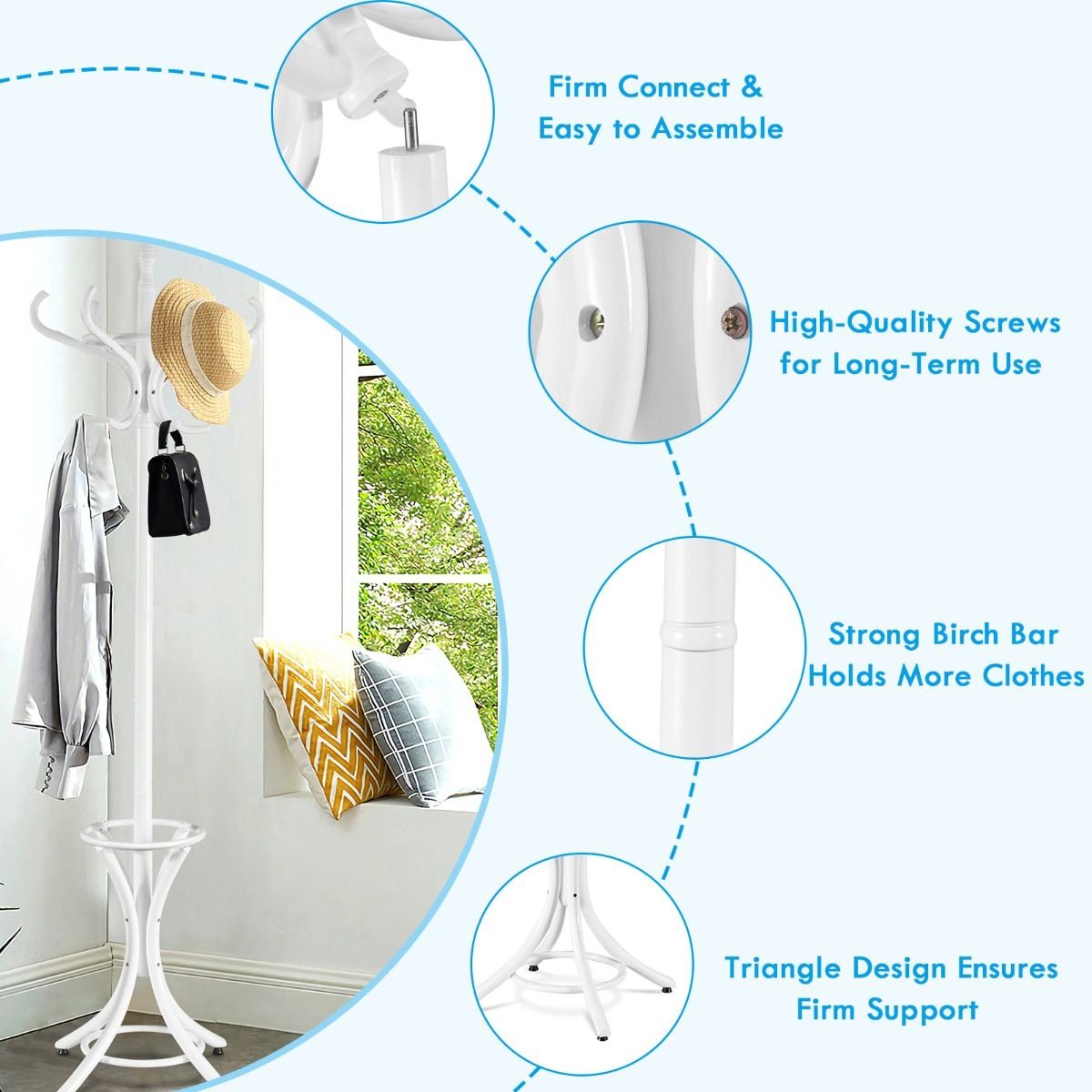 Porte-manteau Coastal - 12 crochets - avec porte-parapluie - blanc - 51 x 51 x 184 cm