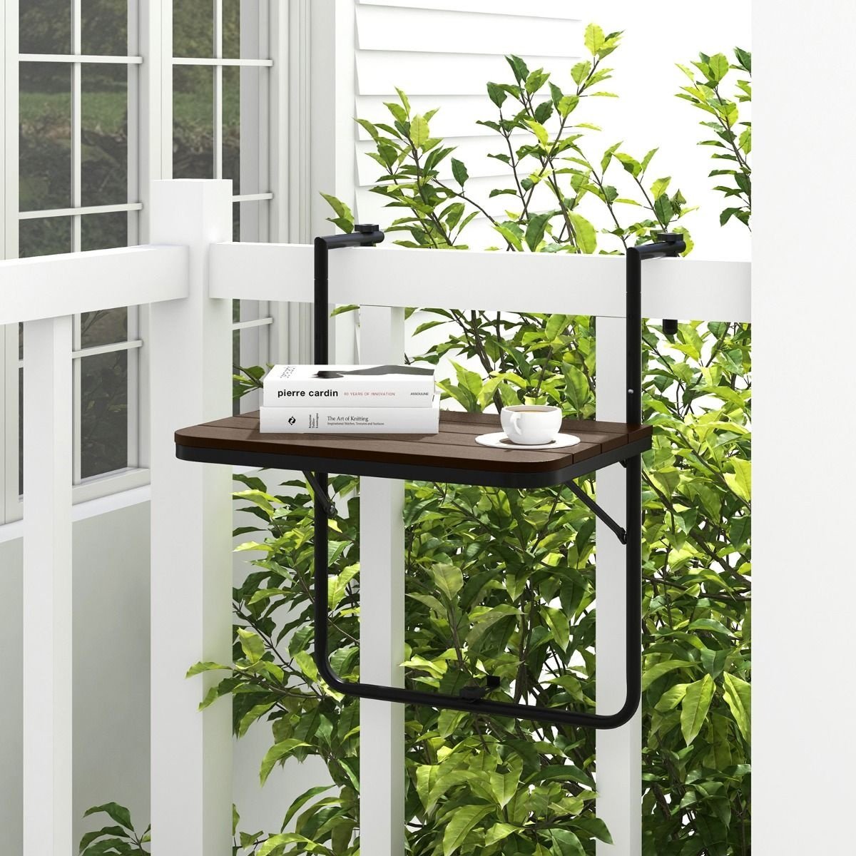 Table de balcon Coast - suspendue - Max. 30 kg - Noir / Marron - 63 x 60 x 84 cm