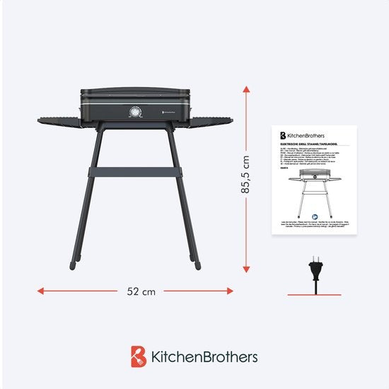 KitchenBrothers Barbecue Électrique 2200W – Sur Pied et de Table – Coloris Noir