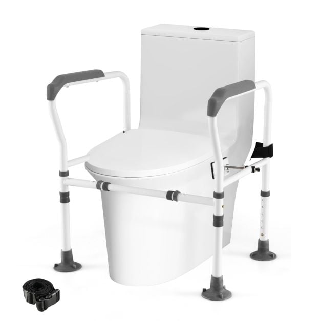 Support de toilette Coast gris/blanc - Barre de toilette réglable et pliable - 62-68 x 49,5 x 65,5-78 cm