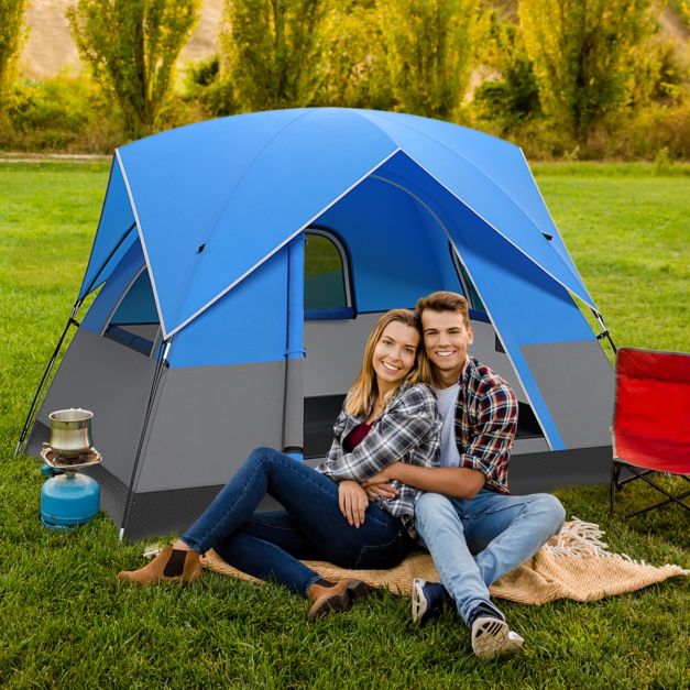 Tente de camping Coast 3 personnes - imperméable avec housse de pluie et sac de transport 200 x 146 x 130 cm - Bleu/Noir