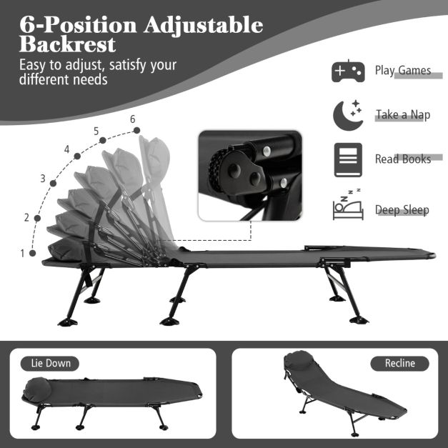 Lit de camping Coast - pliable - matelas amovible - 194 x 69 x 29 cm - gris