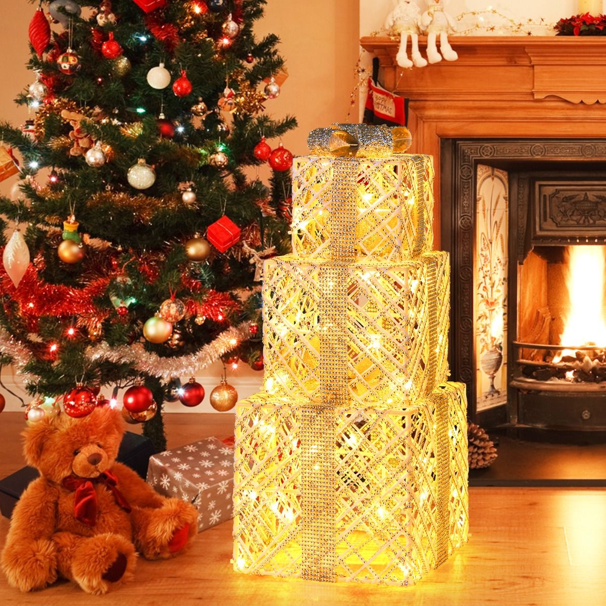 Coffret cadeau LED Coast 3 pièces - blanc chaud - blanc - 25×25×23 / 20×20×18 / 15×15×13 cm