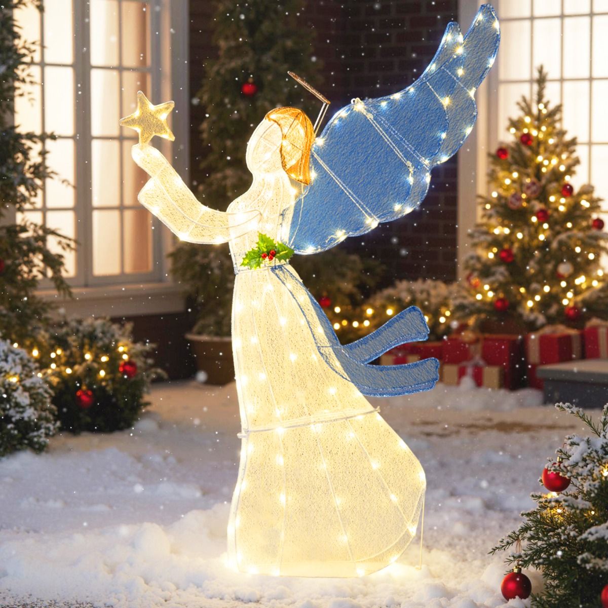 Ange de Noël illuminé de 152 cm Coast - 3D avec étoile, ailes et lumières LED - Pour l'intérieur et l'extérieur - blanc chaud