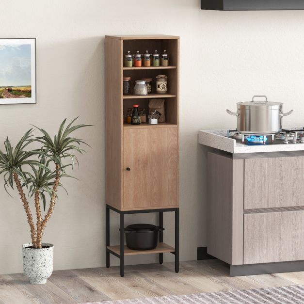 Meuble de salon étroit - Hauteur 146 cm - Meuble de rangement autoportant avec étagères réglables et meuble inférieur - Compact et élégant pour la salle de bain, le salon ou le couloir