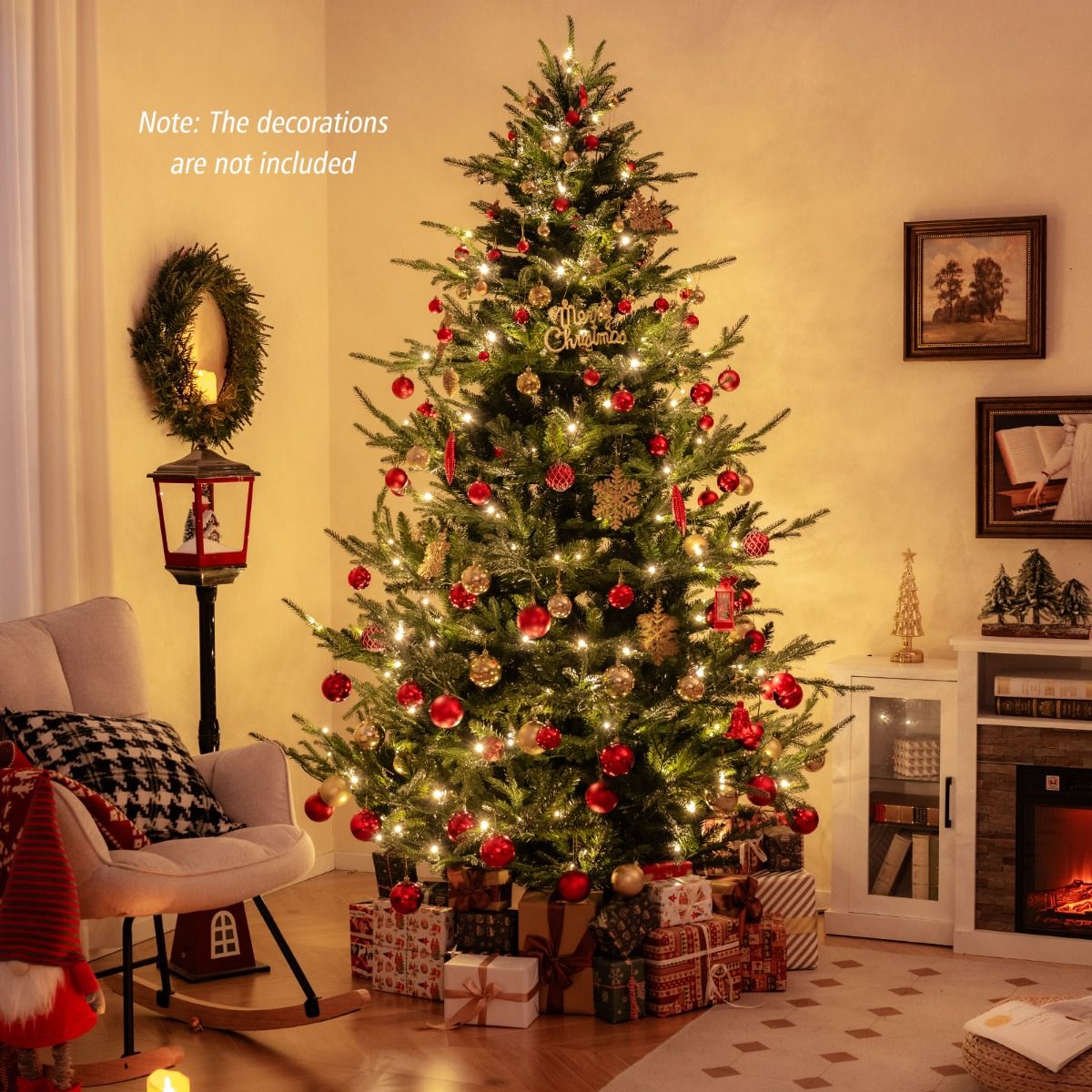Coast Artificial Christmas Tree 240 cm Green - Hinged - Pre-light with 450 Warm White LEDs - Full & Realistic - With Metal Stand