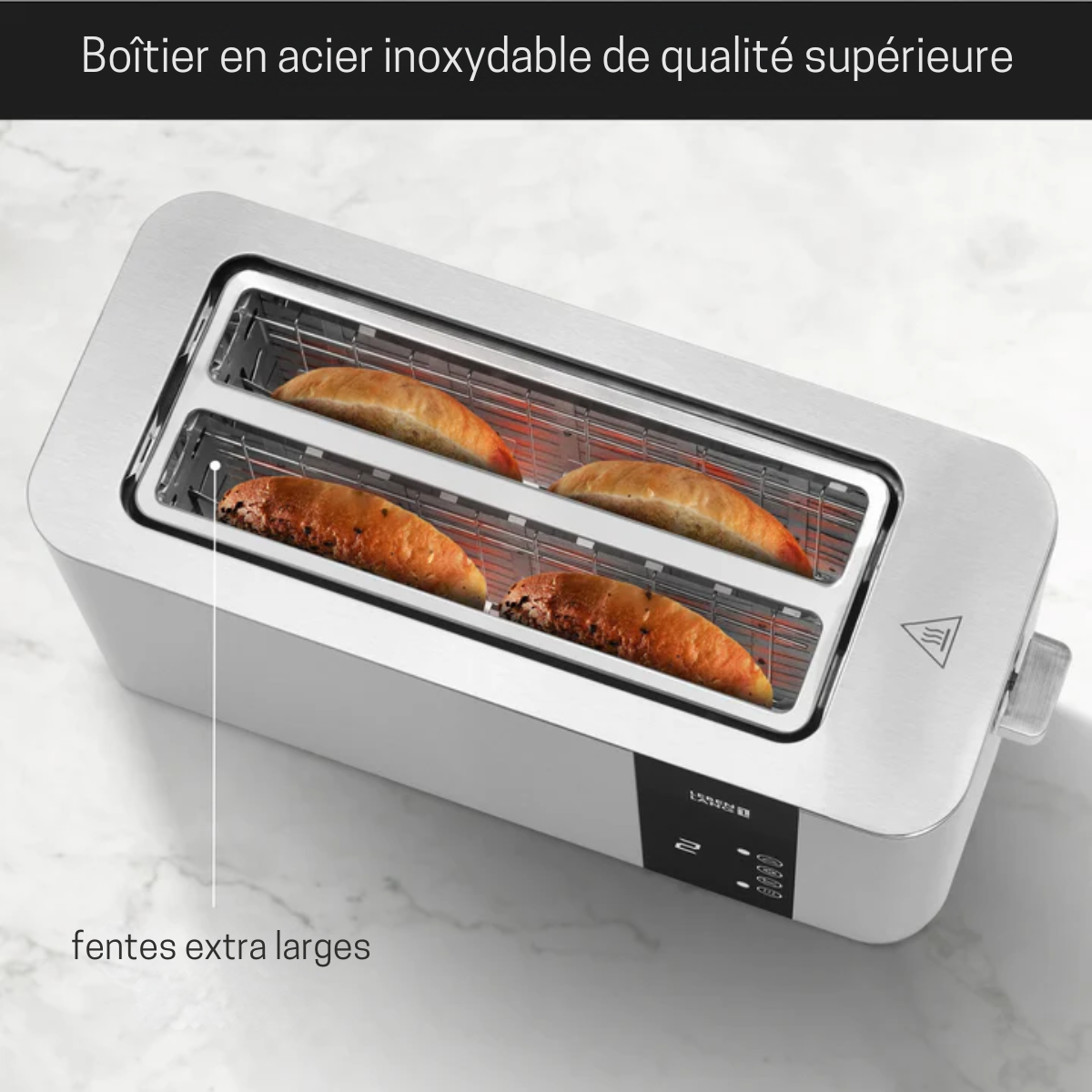 LEBENLANG - Grille-pain à fente longue - 4 tranches avec accessoire sandwich - Ecran tactile LED - 7 modes de brunissement - 1400 W