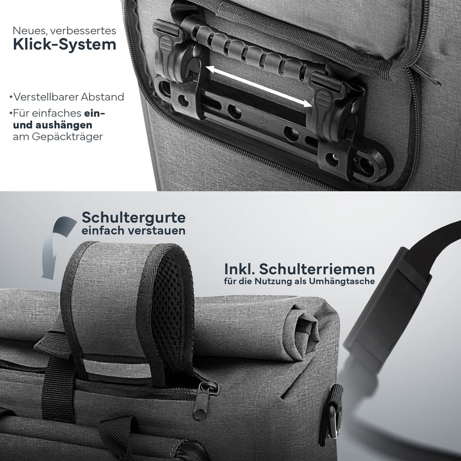 MIVELO 3-in-1 Pannier & Sac à dos - Imperméable - 25L - Comprend un compartiment pour ordinateur portable - Pannier Full Reflex