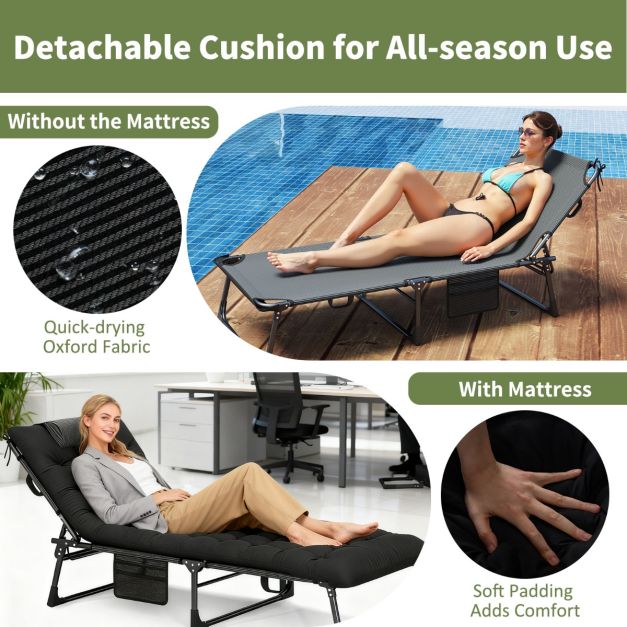 Coast Camping Lounger - pliable - réglable - matelas - portable - 175 x 71 x 70 cm - noir
