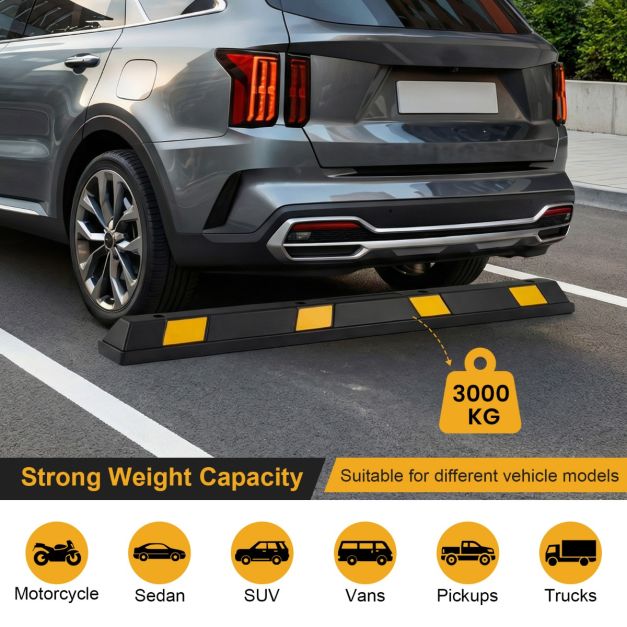 Coast Rubber Wheel Stopper Parking Aid with Yellow Reflective Stripes Parking Lot Stopper for Garage