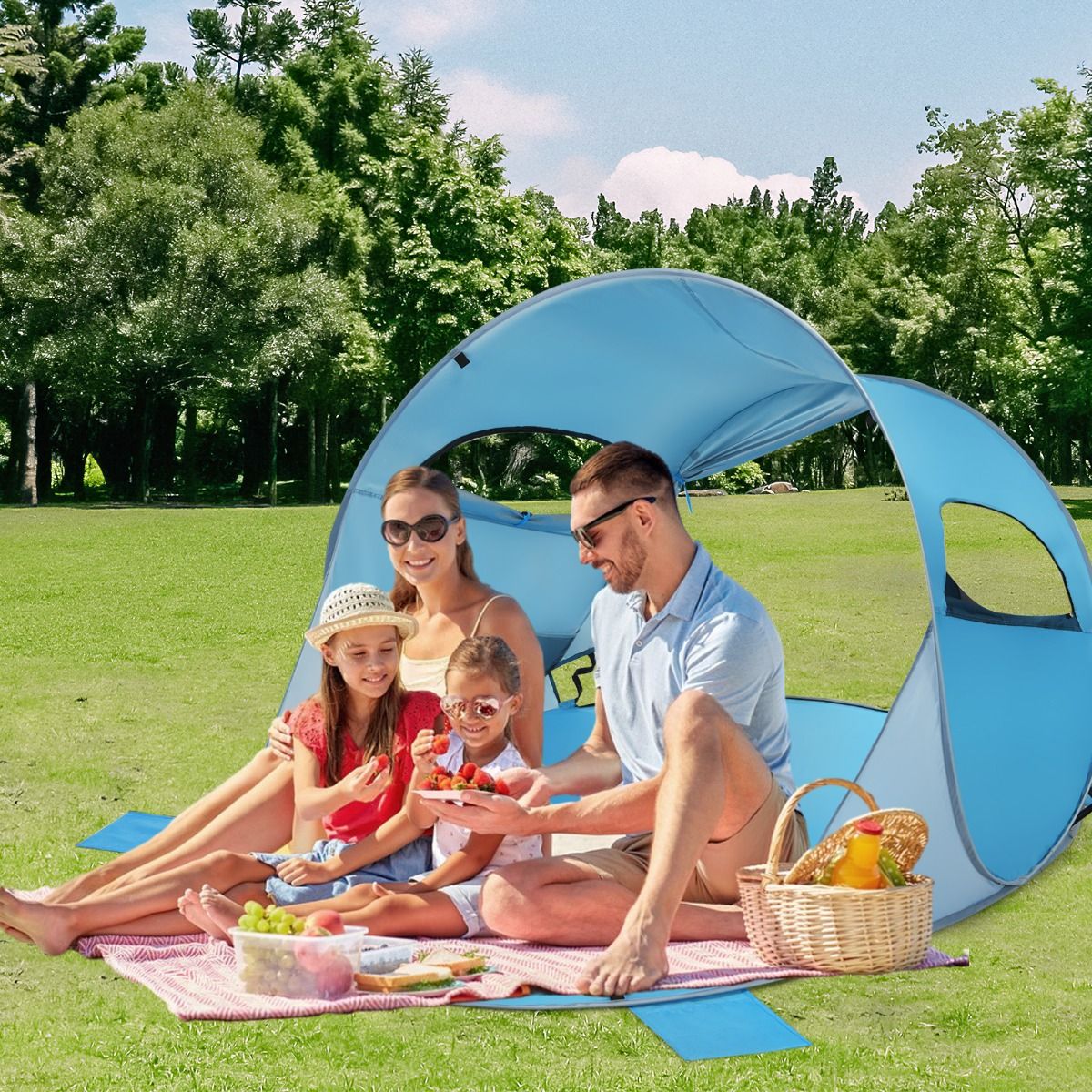 Coast Pop-Up Beach Tent Tente parasol pour 3-4 personnes - UPF 50+ Silver Coating - 220 x 159 x 115 cm - Bleu