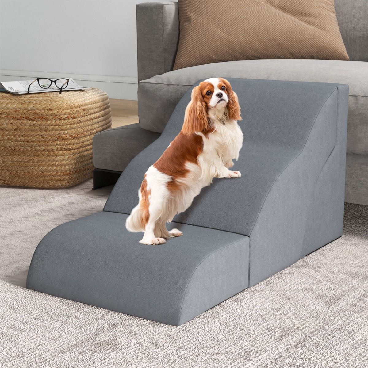 Coast Extra Wide Foam Pet ramp 2-in-1 with 3 Levels - Anti-slip - Grey - 97 x 40 x 40 cm