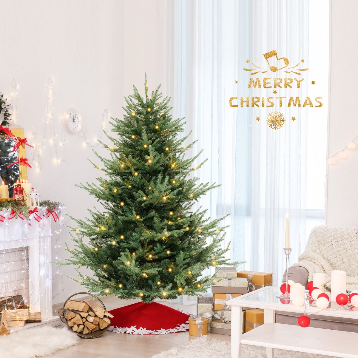 Coast Artificial Christmas Tree 180 cm Green - Hinged - Pre-light with Warm White LEDs - Metal Stand
